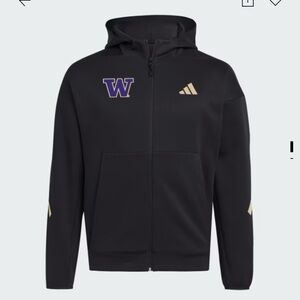 Adidas Washington Huskies Full Zip Player Travel ZNE Hoodie Black Sz Large